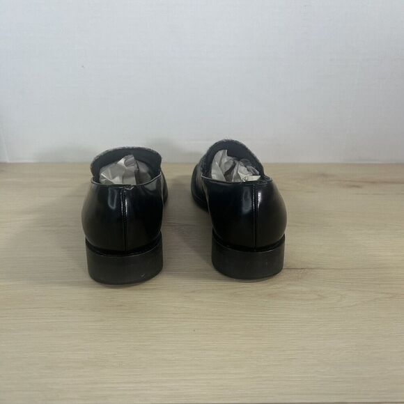 Ann Taylor Black Leather Cowhide Slip On Shoes Wms 7M Block Heel Classic Loafers - Picture 3 of 16